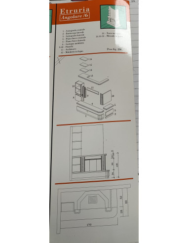 Caminetto Etruria angolare/6A completo rivestimento e focolare TGH+PGH